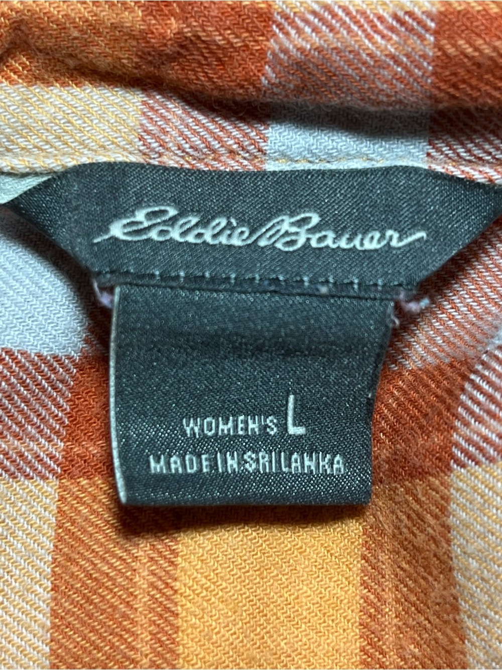 Eddie Bauer Plaid Shirt Womens Size Large Orange Button Up Cuffed Sleeves - Picture 4 of 12